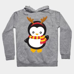 Christmas Penguin, Penguin With Scarf, Antlers Hoodie